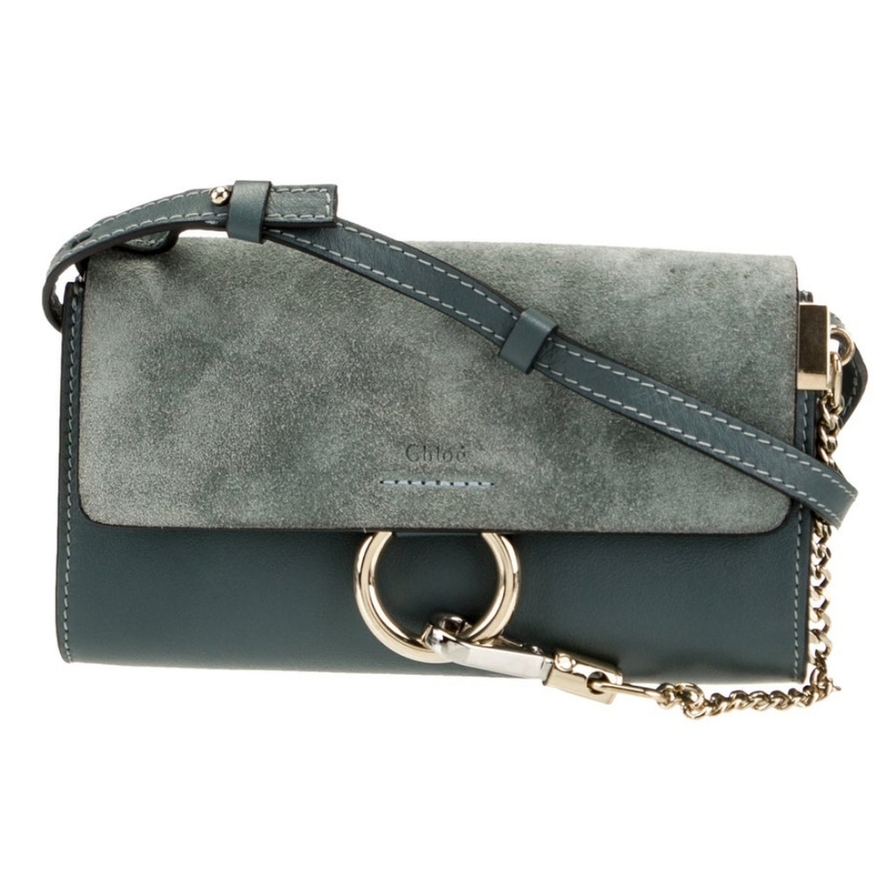 Chloé Faye Mini Crossbody Bag | Suede & Leather | Gold Ring Chain | Authentic